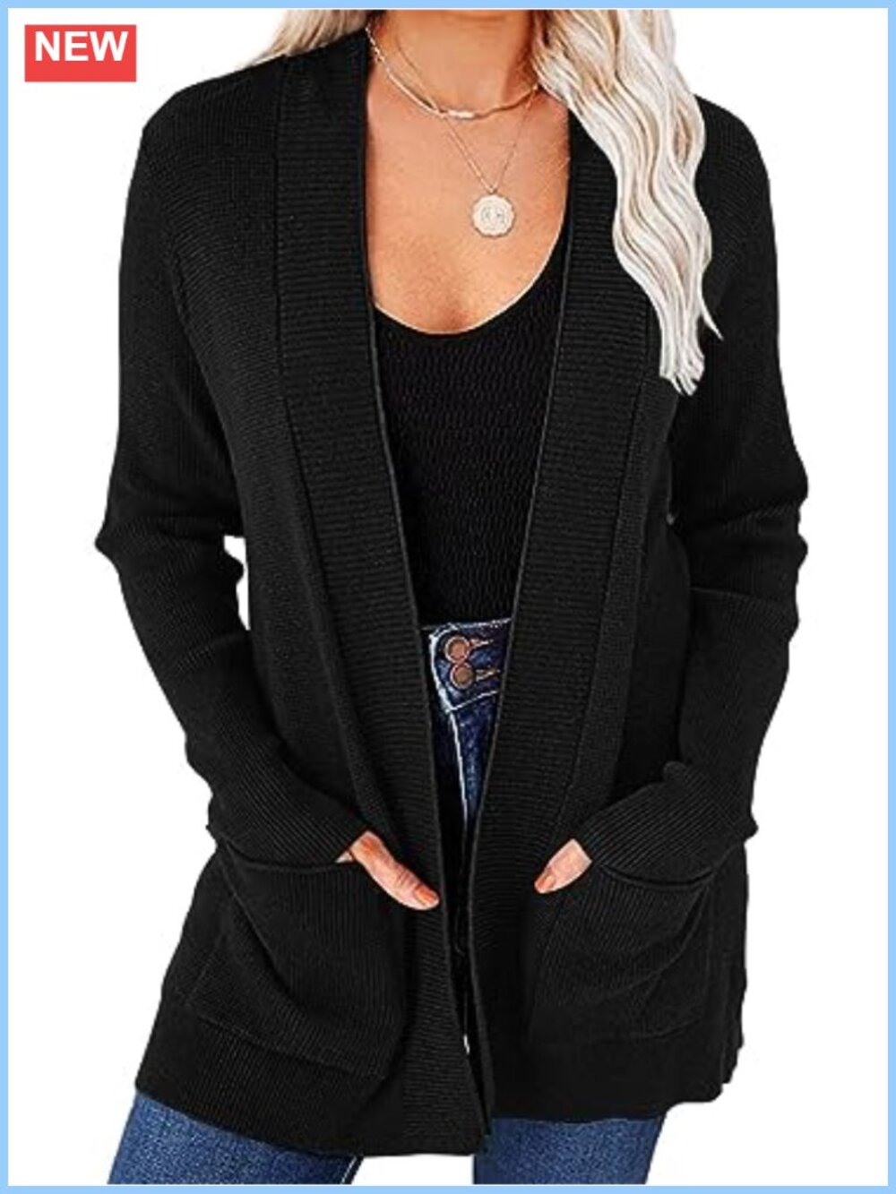 Lightweight Open Front Cardigan Sweater with Pockets Long Sleeve